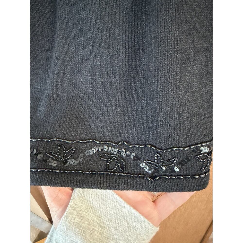 VTG Jaclyn Smith Black Cardigan Sweater Size Large Sequins Beaded Black Wool - Picture 7 of 14
